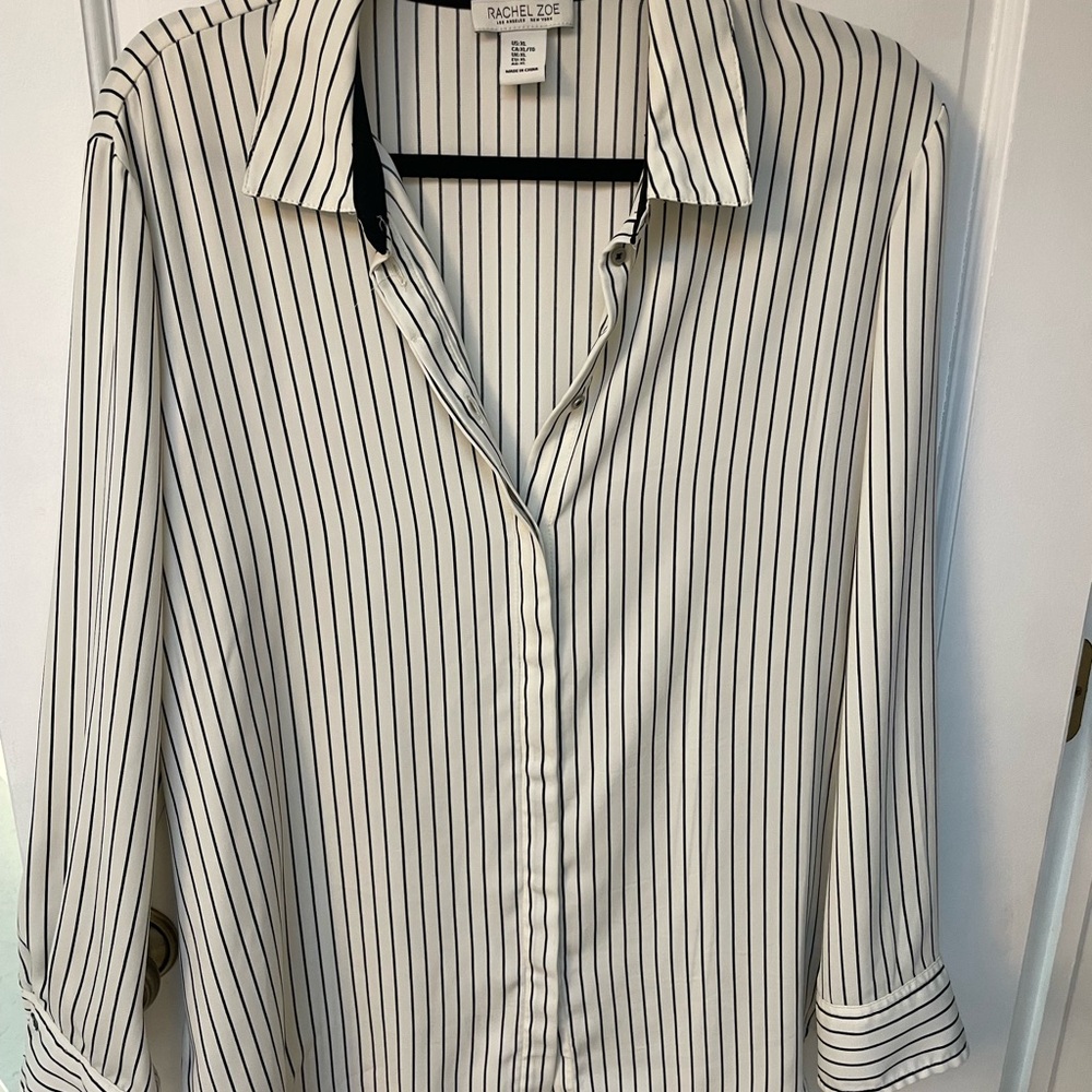 Rachel Zoe Black and Cream Pinstripe Blouse